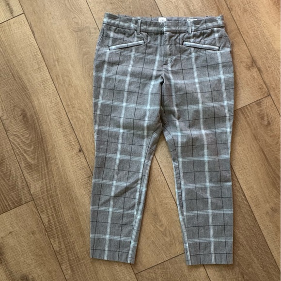 Women's Plaid Gray White Black Skinny Ankle Pants Size 14 Academia Twee Office - Picture 1 of 10